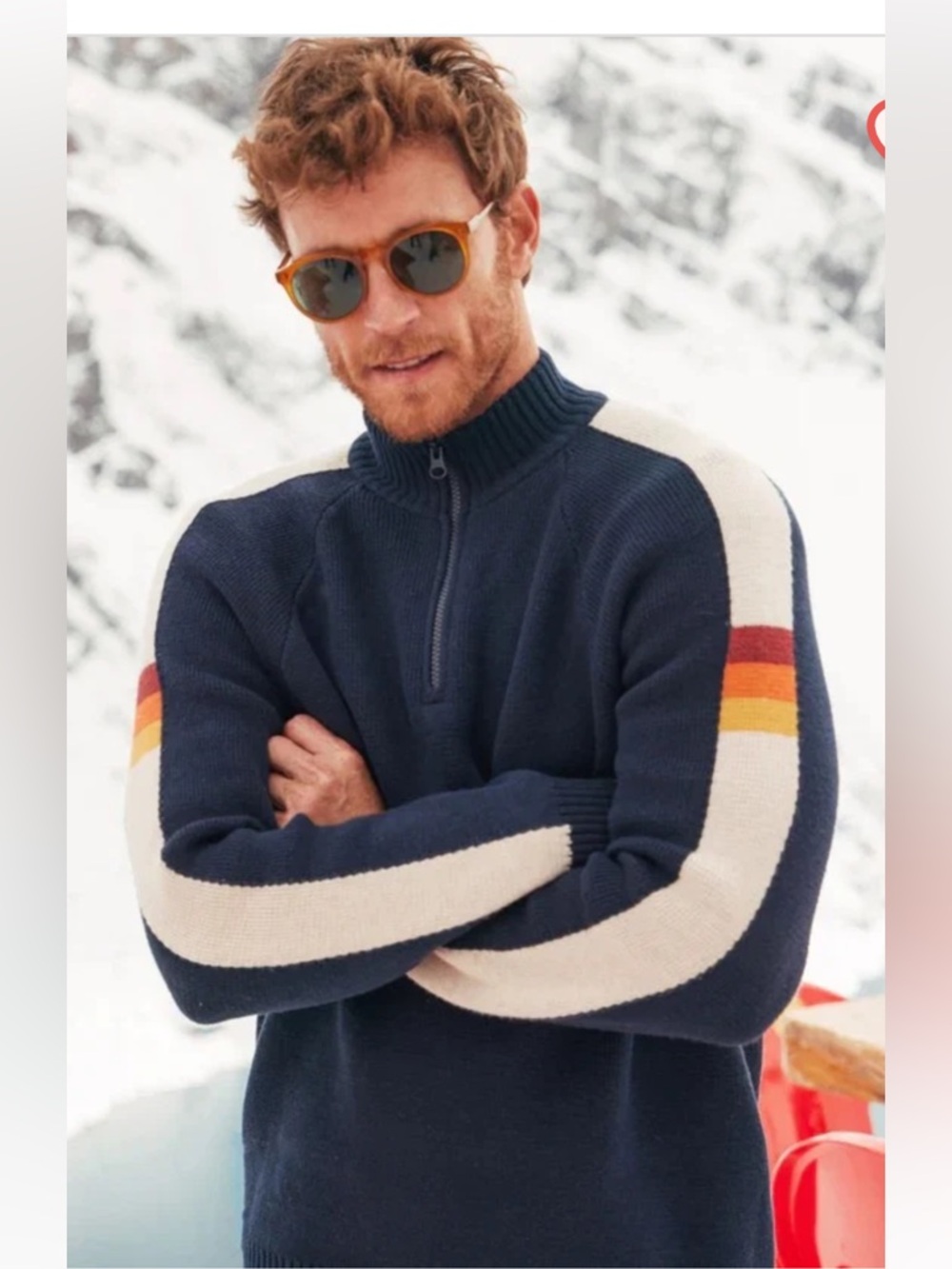 MARINE LAYER NAVY/CREAM STRIPE LONG SLEEVE ARCHIVE ARMAS QUARTER ZIP XXL